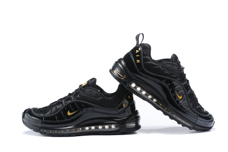 Nike Air Max 98 20th All Black Gold Shoes - Click Image to Close